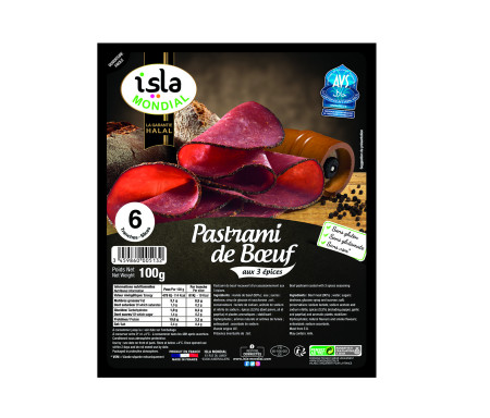 Pastrami de Bœuf aux 3 Épices Halal certifié AVS 100gr (6 tranches) - Isla Mondial