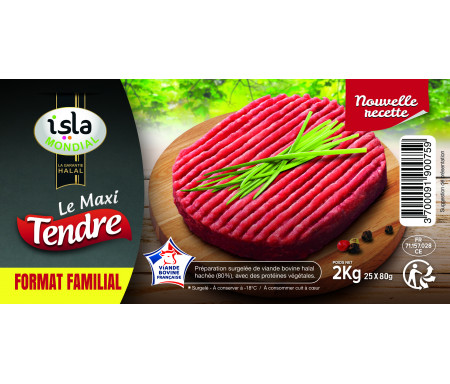 Steak Haché "Maxi Tendre" Halal certifié AVS 800gr (10 sachets individuels) - Isla Mondial