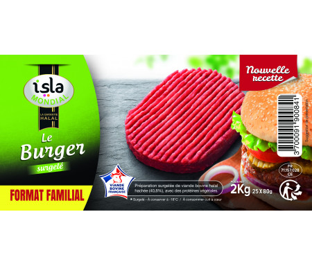 Steak Haché "Le Burger" format FAMILIAL Halal certifié AVS 2kg (25 sachets individuels) - Isla Mondial