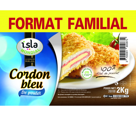 Cordons Bleus 100% Filets de Poulet format FAMILIAL Halal certifié AVS 2kg (20 pièces) - Isla Mondial