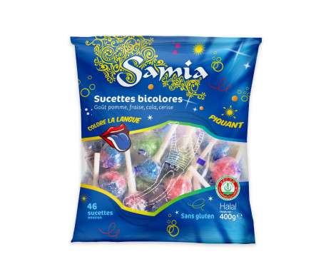 Bonbons Halal Sucettes Bicolores 400gr - SAMIA