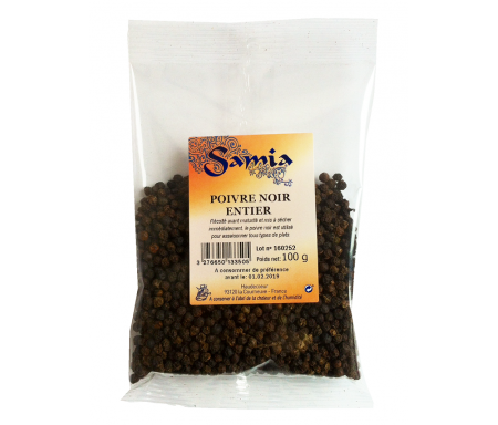 Poivre noir Entier en Sachet de 100gr - SAMIA