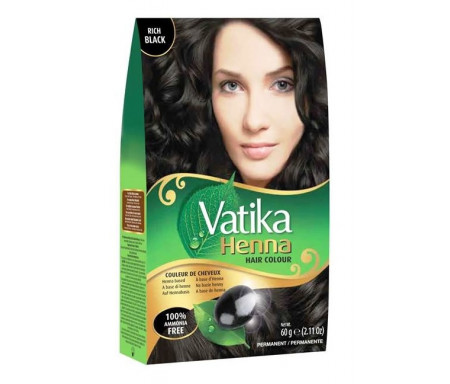 Henné Noir pour Coloration des Cheveux "Rich Black" sans Ammoniaque (6 sachets x 10gr) - Vatika