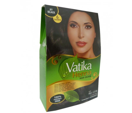 Henné Noir pour Coloration des Cheveux "Jet Black" sans Ammoniaque (6 sachets x 10gr) - Vatika