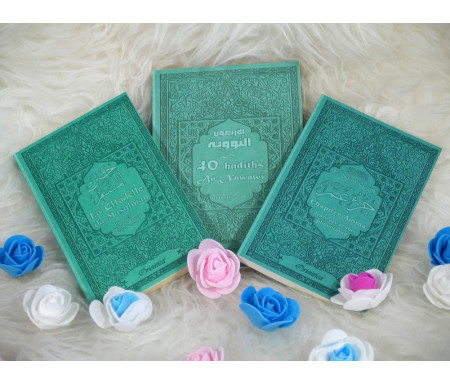 Coffret / Pack Cadeau Mixte Vert-Bleu avec 3 livres bilingues : Les 40 hadiths an-Nawawî, Chapitre Amma et La citadelle du Musulman
