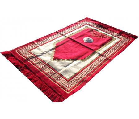 Tapis de prière Adulte avec Boussole intégrée + Mode d'emploi - Couleur Rouge carmin