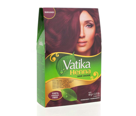 Henné Burgundy (Bordeaux) pour Coloration des Cheveux "Burdundy" sans Ammoniaque (6 sachets x 10gr) - Vatika