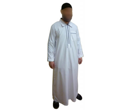 Qamis fashion blanc avec fermeture zip au col - Taille 2XL