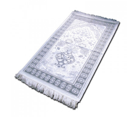 Tapis velours opalescent couleur Argent - Motif central "Vase de fleurs"