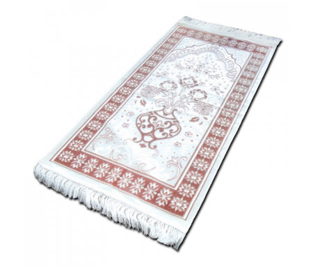 Tapis velours opalescent couleur bordeaux - Motif central "vase de fleurs"