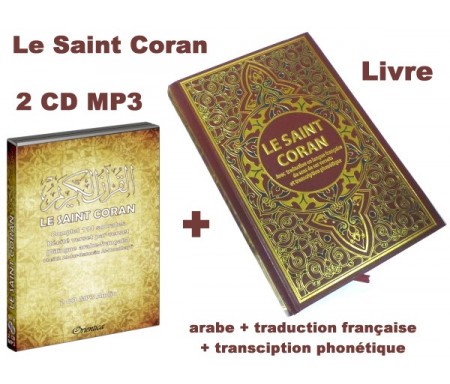  Pack Livre + Double CD MP3 (arabe / français) : Le Saint Coran avec traduction en langue française du sens de ses versets et transcription phonétique