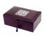 Coffret artisanal de luxe violet en cuir avec motifs rosace argenté brodés