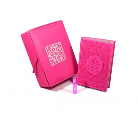 Coffret Cadeau Rose : Le Saint Coran Rainbow (français / arabe / phonétique), Coffret artisanal de luxe et parfum pour femme
