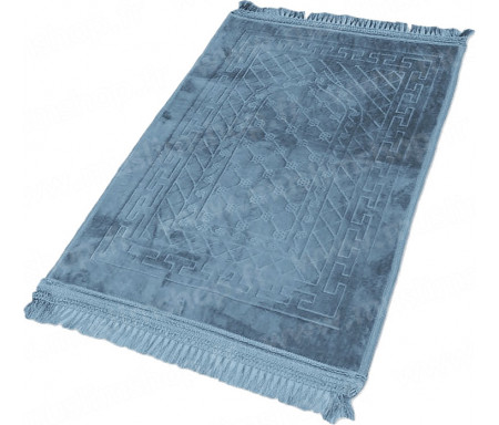 Tapis de Prière épais antidérapant et ultra-doux - Grande taille (80 x 120 cm) unis avec incrustations Arcade finition Luxe - Bleu ardoise