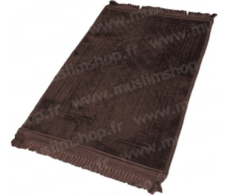 Tapis de Prière épais antidérapant et ultra-doux - Grande taille (80 x 120 cm) unis avec incrustations Arcade finition Luxe - Chocolat