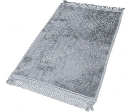 Tapis de Prière épais antidérapant et ultra-doux - Grande taille (80 x 120 cm) unis avec incrustations Arcade finition Luxe - Gris