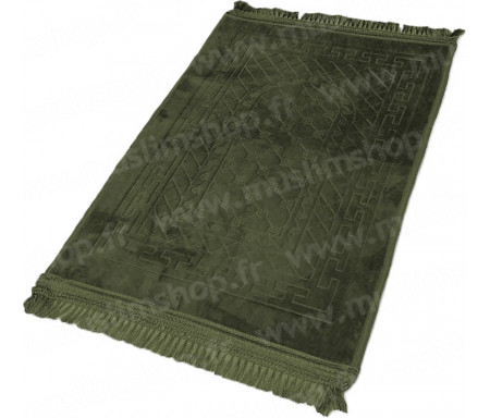 Tapis de Prière épais antidérapant et ultra-doux - Grande taille (80 x 120 cm) unis avec incrustations Arcade finition Luxe - Vert