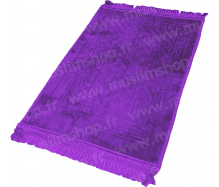 Tapis de Prière épais antidérapant et ultra-doux - Grande taille (80 x 120 cm) unis avec incrustations Arcade finition Luxe - Violet