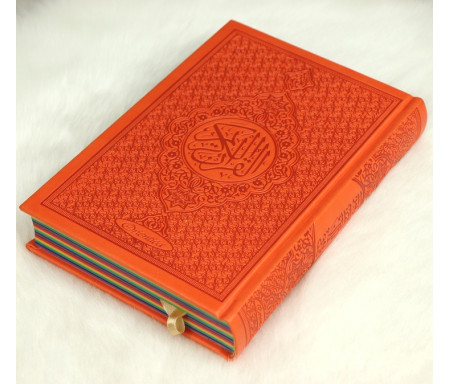 Le Coran Arc-en-ciel version arabe (Lecture Hafs) - Couverture couleur Orange de luxe - Arabic Rainbow Quran - القرآن الكريم