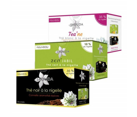 Pack de Thé à la Nigelle Trio : 1 boite Thé noir + 1 boite Thé vert + 1 boite Thé blanc