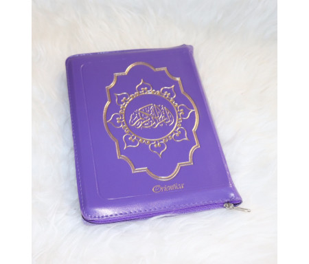 Le Saint Coran en langue arabe avec fermeture Zip - Grand format (14 x 20 cm) - Couleur mauve pour femme