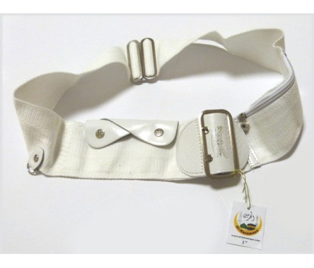 Ceinture blanche réglable pour le Hajj et la Omra avec poches intégrées (anti-vol) - Taille : S-M (98 cm / 42 pouces)