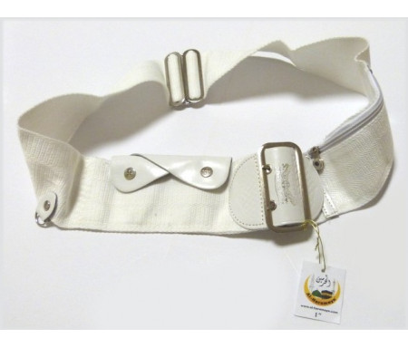 Ceinture blanche réglable pour le Hajj et la Omra avec poches intégrées (anti-vol) - Taille L (101 cm/44 pouces)