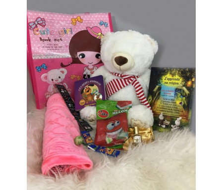 Pack Cadeau Fillette musulmane (3-5 ans) : Nounours - Livres - Bonbons Halal - Musc - Tapis de prière... 