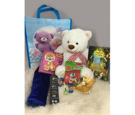 Pack Cadeau Garçon Musulman (3-5 ans) : Nounours avec les yeux - Livres - Bonbons Halal - Musc - Tapis de prière etc.