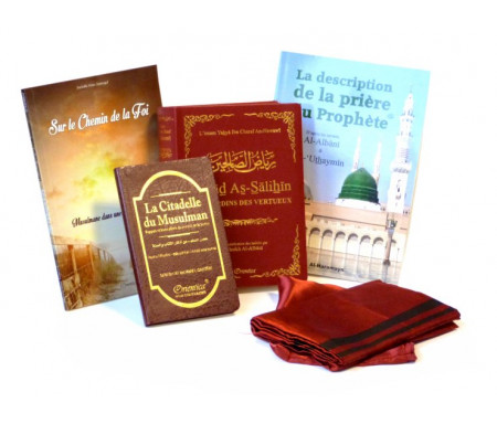 Pack cadeaux Convertis Vert : Riyâd As-Sâlihîn - Les Jardins des Vertueux, Sur le chemin de la foi, La description de la prière et Tapis de poche pliable 