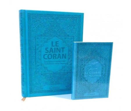 Pack Le Saint Coran et la Citadelle du Musulman (français / arabe / phonétique) couleur bleu