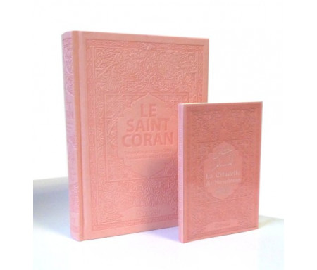 Pack Le Saint Coran et la Citadelle du Musulman (français / arabe / phonétique) couleur rose pale 