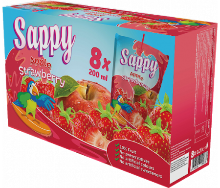 Boisson Pomme Fraise Sappy aux fruits et Vitamines 20cl x 8 (sans Sucre ajouté, colorant ni conservateurs)