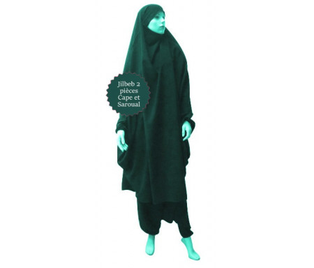  Jilbab (2) deux pièces cape et seroual (pantalon) - Couleur Vert canard