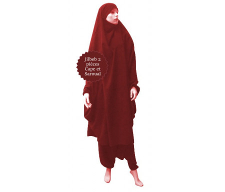  Jilbab (2) deux pièces cape et seroual (pantalon) - Couleur Bordeaux