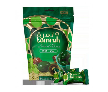 Tamrah Menthe - Dattes aux amandes enrobées de Chocolat au lait infusé à la menthe(80 g)