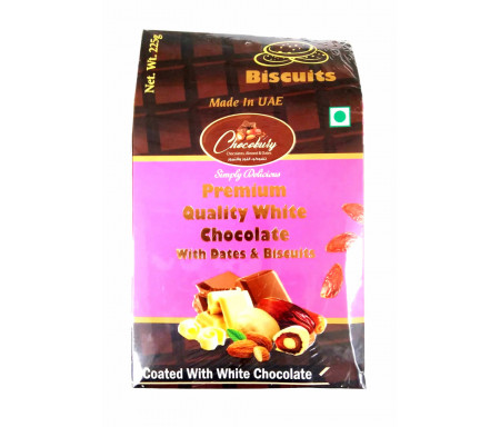 Datte Enrobé de Chocolat Blanc et Biscuit avec Amande 225gr