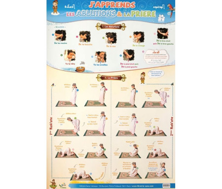 Poster : Apprendre la Prière Garçon avec les Ablutions - Arabe Français Phonétique