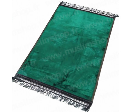 Grand tapis de prière luxe épais de couleur vert clair avec motifs discrets  indiquant la direction de La Mecque