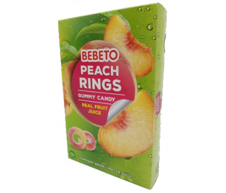 Bonbons Halal Peach Rings (Anneaux de Pèche) Gummy avec du vrai Jus de Fruit - Bebeto - Sachet 150gr