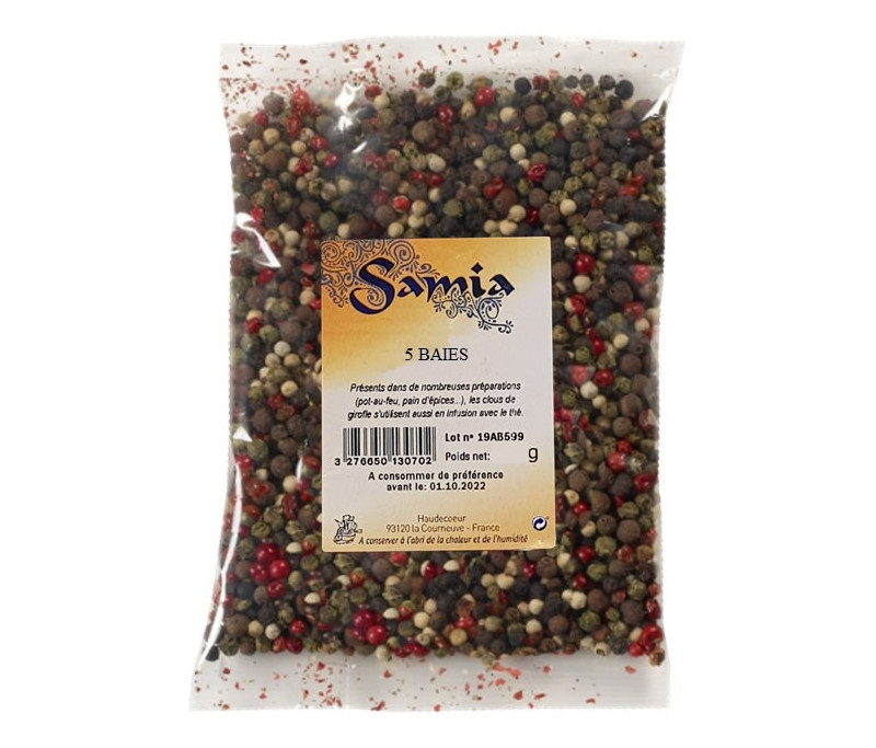 Mélange 5 Baies entières (Poivres) en Sachet de 50gr - SAMIA par chez Samia  sur