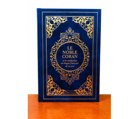 Le Noble Coran et la traduction en langue française de ses sens (bilingue français / arabe) - Edition de luxe couverture cartonnée en daim couleur Bleu dorée