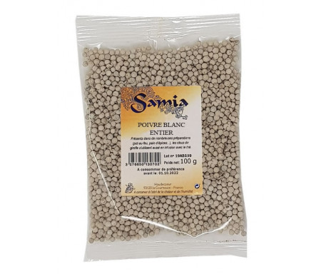 Poivre blanc entier grains en Sachet de 100gr - SAMIA