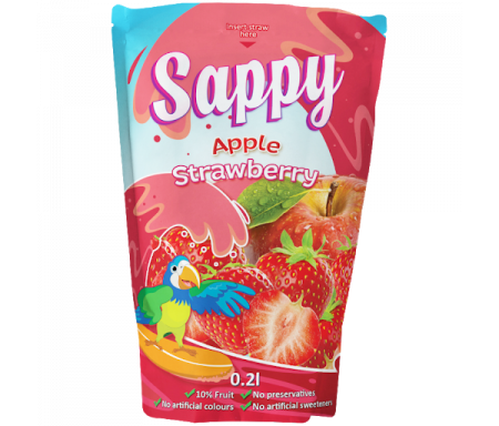 Boisson Pomme Fraise Sappy aux fruits et Vitamines 20cl x 8 (sans Sucre ajouté, colorant ni conservateurs)