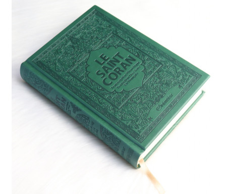 Le Saint Coran en arabe avec transcription phonétique et Traduction des sens en français - Edition de luxe (Couverture cuir de couleur Vert sapin)