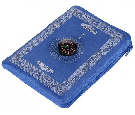 KAV | Tapis de prière de poche | avec boussole | Sac de transport, en nylon  imperméable, facile à transporter - 60 x 100 cm (bleu)