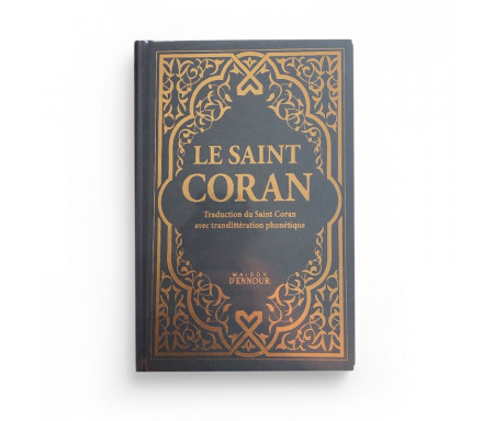 Le Saint Coran gris foncé doré Couverture Daim - Pages Arc-En-Ciel (Français-Arabe-Phonétique - Maison Ennour)