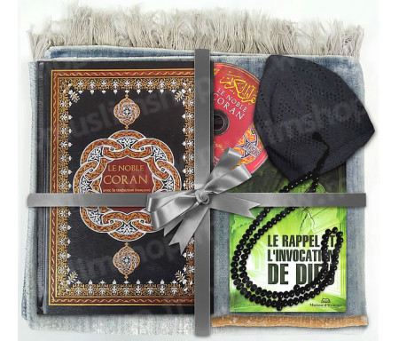 Pack cadeau : Tapis de prière + Sebha (Chapelet musulman) + Le Noble Coran  avec traduction fr - Couleur vert doré