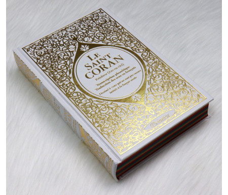 Le Saint Coran Rainbow (Arc-en-ciel) - Français/arabe avec transcription phonétique - Blanc doré - Edition de luxe (Couverture Blanche dorée)