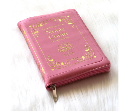 Le Noble Coran en français - La traduction des sens en langue française (Fermeture zip) - Couleur rose clair